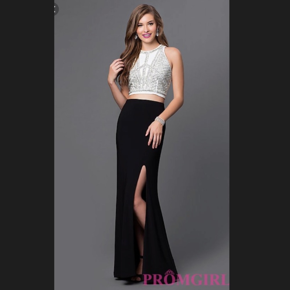 INEXPENSIVE PROM DRESS Two-Piece White/Black